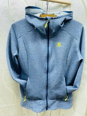 Salomon Kids Blue‎ Hooded Quilted Zip Jacket with Yellow Accents